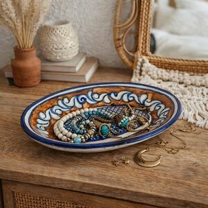 🍓 5 FOR $40 VTG Cottagecore Handmade Hand Painted Catch All Ceramic Pottery Tray